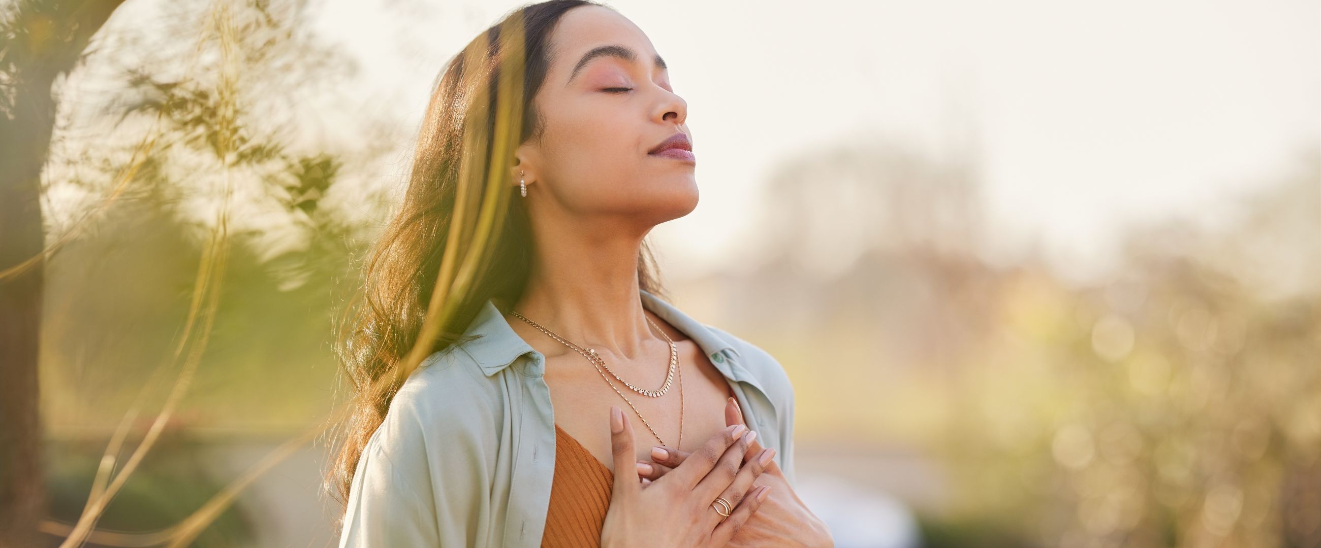 Mixed race woman relax and breathing