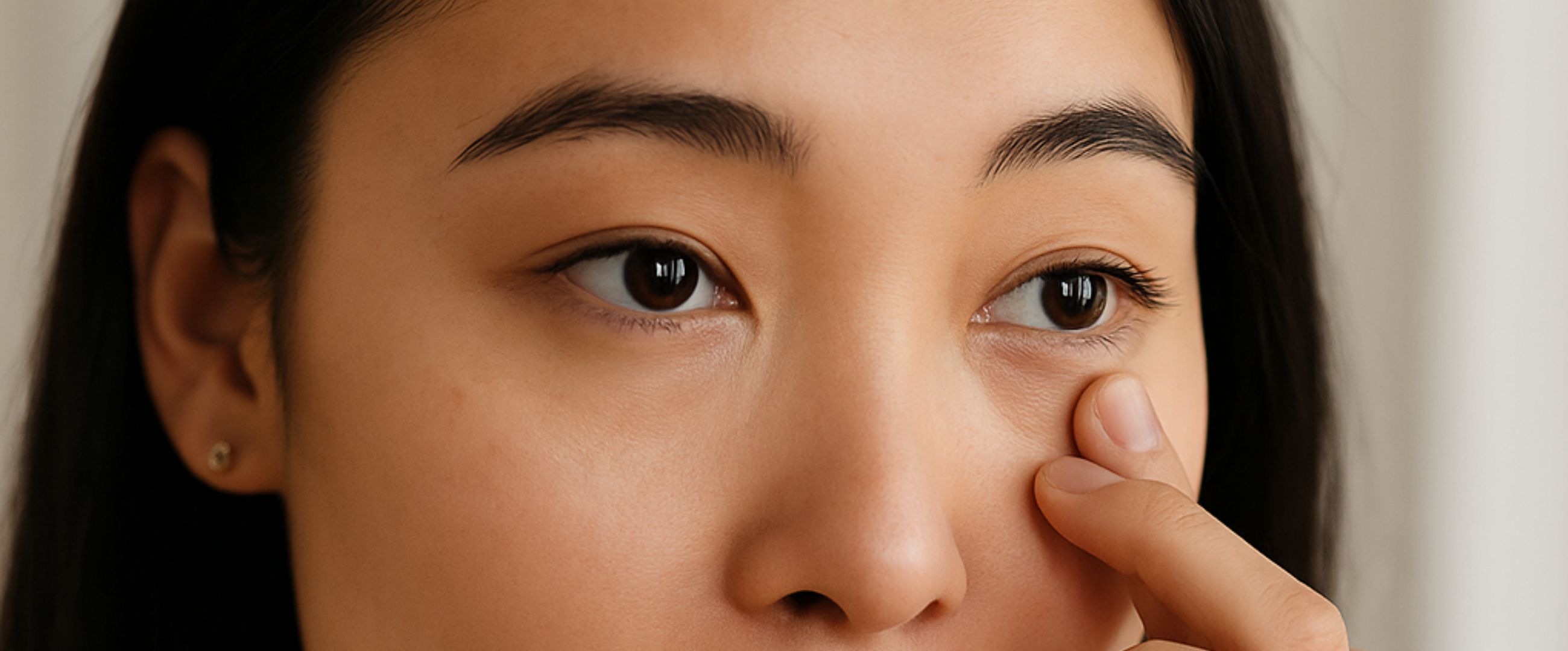 Woman touching below her eyes after treatment